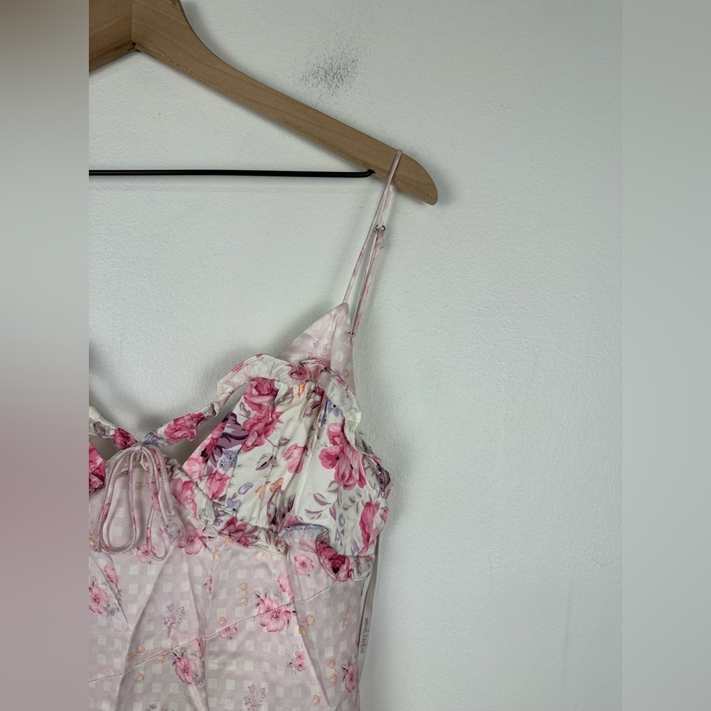 For Love and Lemons Taylor Floral Satin Coquette Girly Midi Dress Sz S - Picture 8 of 10